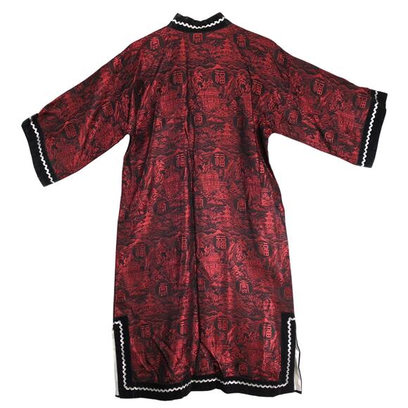 Vtg Joli Made Japan Silk Brocade Jacket Robe L Red Black Kimono Mandarin Collar - Picture 2 of 10
